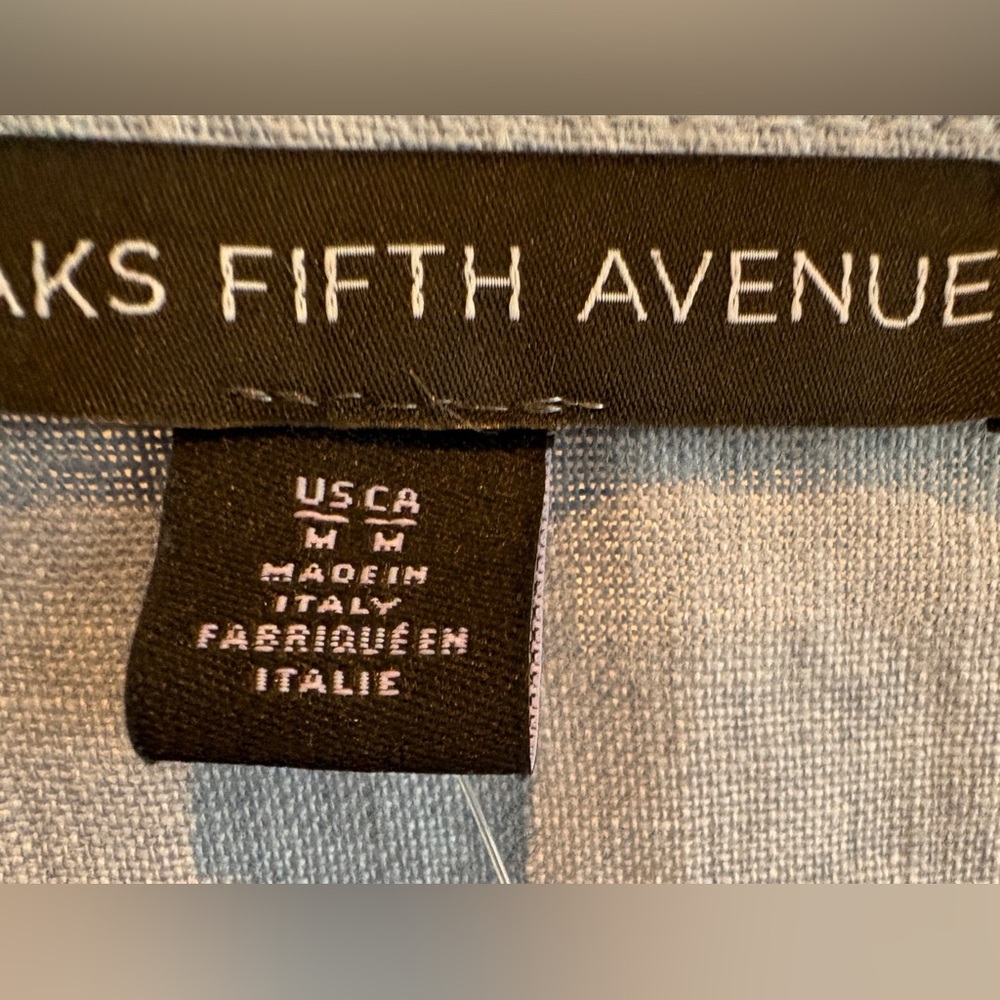NWT Saks Fifth Avenue Dress Linen Drop Waist Babydoll Short Sleeve Ruffle Hem M - Picture 5 of 6